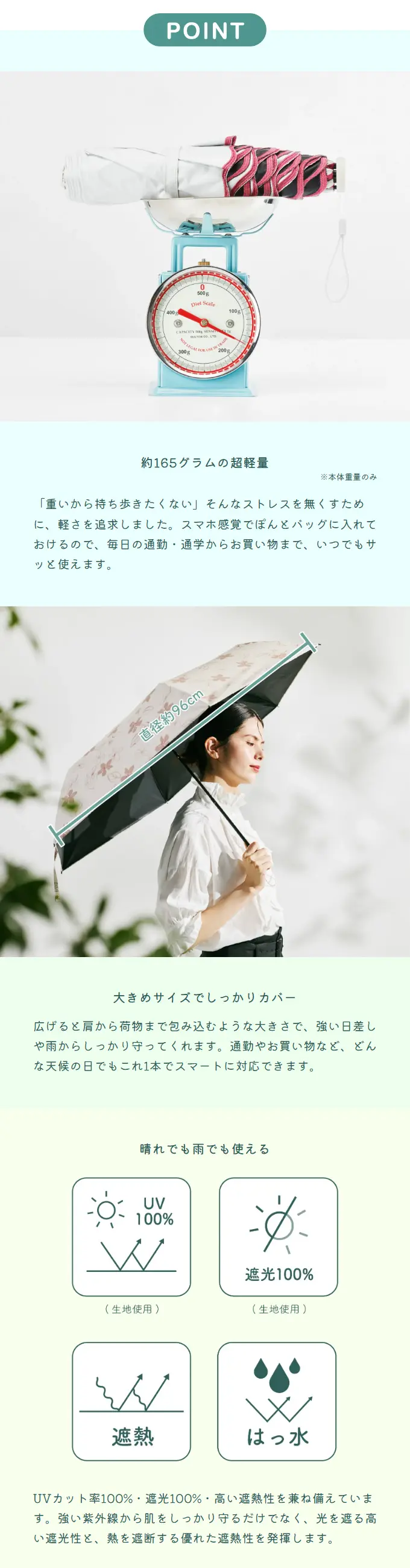 アンブラティオ 折りたたみ傘 晴雨兼用 ハンディールーフ レディース 55cm S355-1117 umbulatio