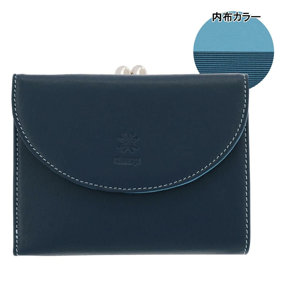 新品未使用 コムサ 折り財布 牛革 濃いネイビー コムサ 二つ折り財布 ガマ口 レディース 本革 マカロン 0074701 COMME