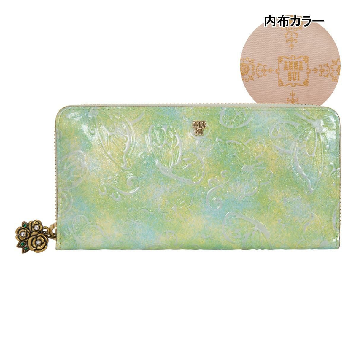 ANNA SUI 折り財布　黒　レザー　ラウンドファスナー　パピヨン　花柄 アナスイ 長財布 ラウンドファスナー レディース パピヨン 315811 ANNA