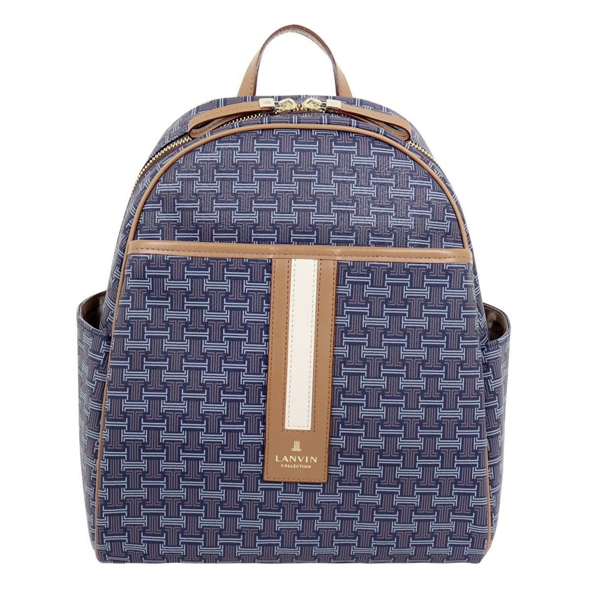 【美品】LANVIN COLLECTION ランバン コレクション レザー  総ロゴ バックパック リュック サンマールクレア】リュックサック （リュック・バックパック