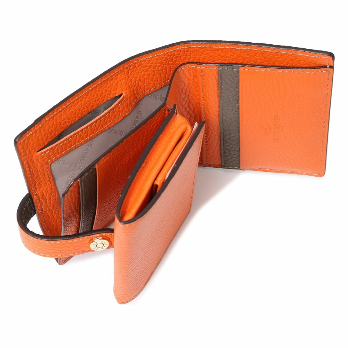 PELLE BORSA ペレボルサ 折り財布 二つ折り財布 オレンジ ペレボルサの二つ折り財布 レネット グッズ | 送料無料|グリーン