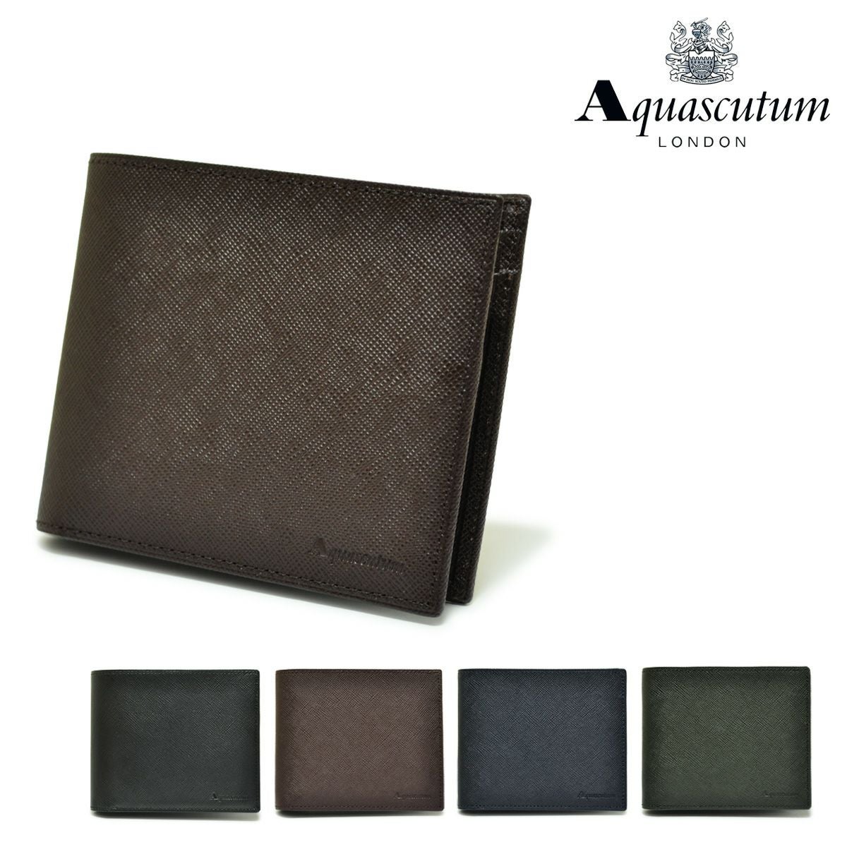 Aquascutum アクアスキュータム 二つ折り財布 鹿革 日本製 ネイビー アクアスキュータム 二つ折り財布 メンズ バーミンガム 514010