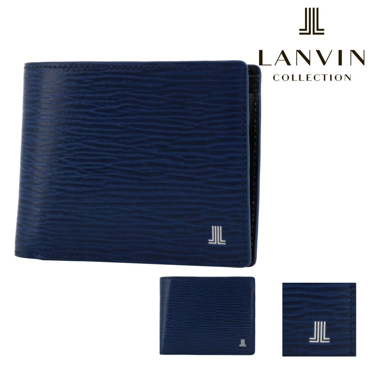 牛革　LANVIN COLLECTION編み込みデザイン ブラック 二つ折り財布 LANVIN COLLECTION 【正規販売店】LANVIN couleur du vin 二つ折り財布