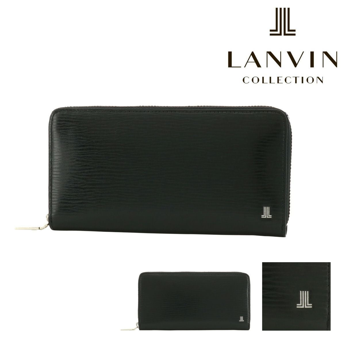 新品 ランバンコレクション ラインストーンロゴ ラウンドファスナーレザー長財布 LANVIN COLLECTION 【正規販売店】LANVIN couleur du vin かぶせ長財布