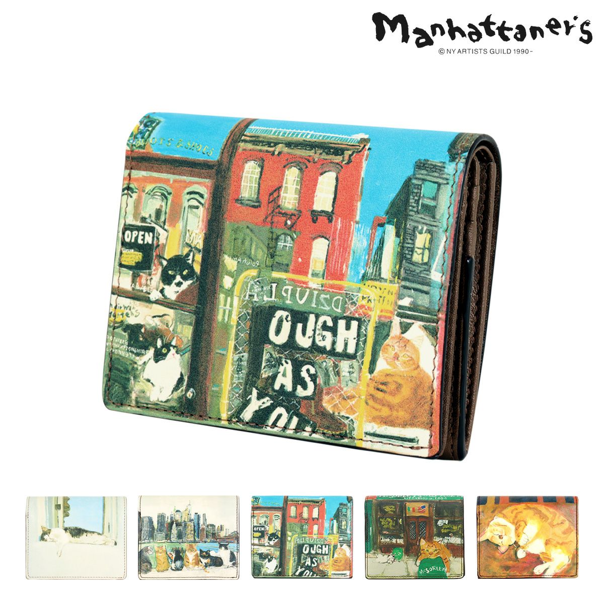新品未使用 マンハッタナーズ 猫 ネコ 牛革 レザー 本革 ミニ財布 Manhattaner's（マンハッタナーズ） 最大42％ 財布 二つ折り財布 ミニ