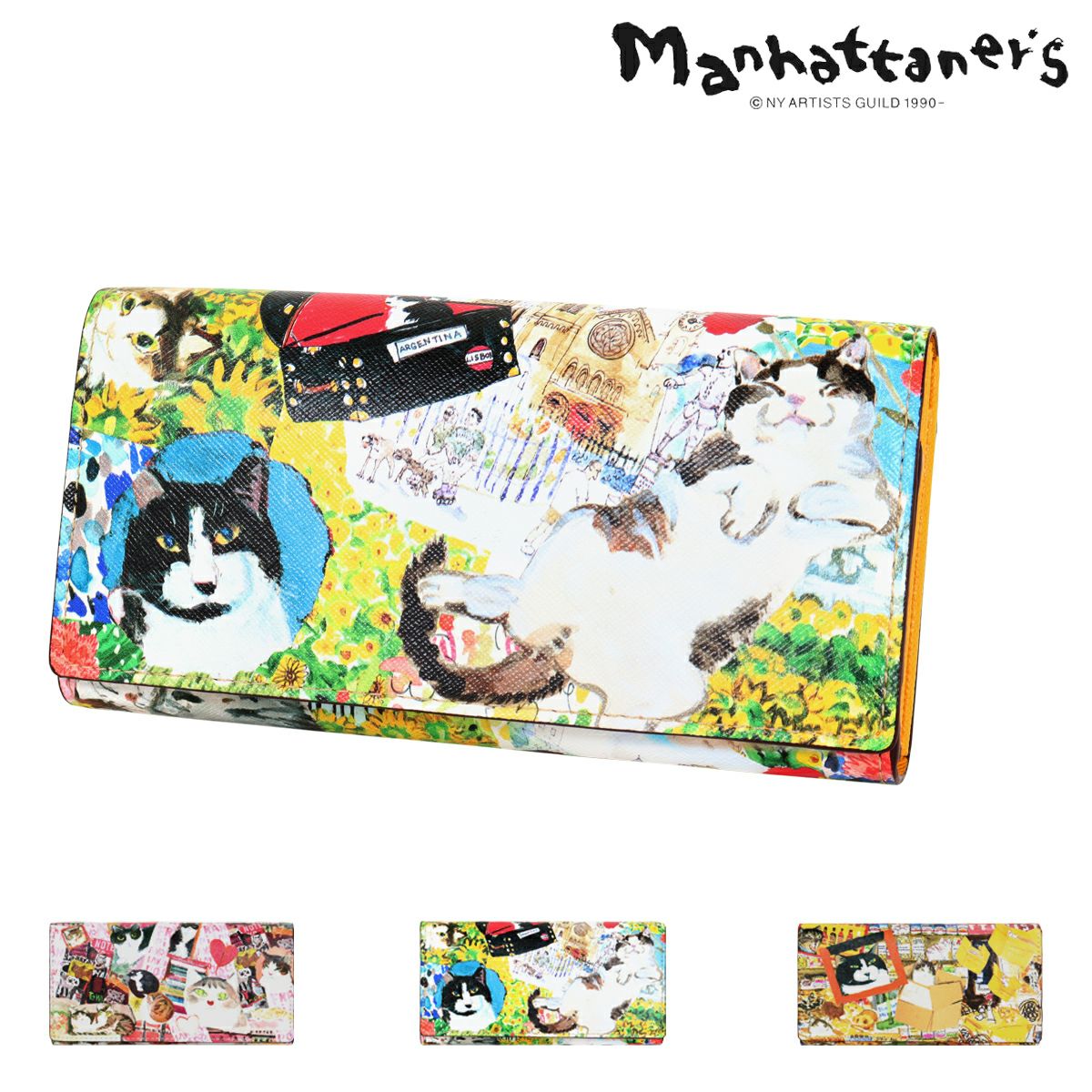 マンハッタナーズ 長財布 ボックス型ケース 猫 Manhattaner's（マンハッタナーズ） ライブリーパース 長財布 かぶせ