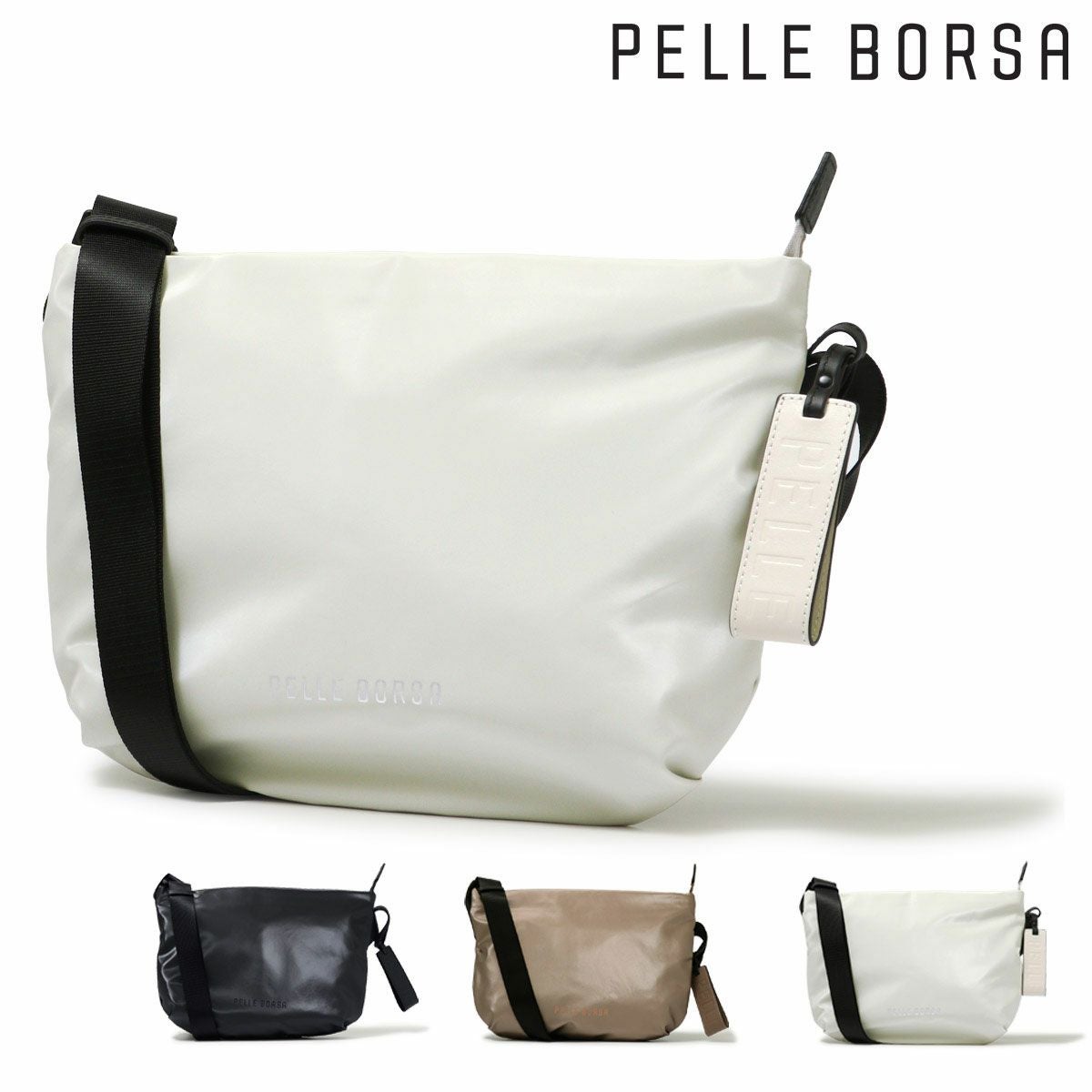 美品 PELLE BORSA ショルダーバッグ ホワイト レザー フラップ ペレボルサ ショルダーバッグ レディース 4672 チアーズ PELLE BORSA