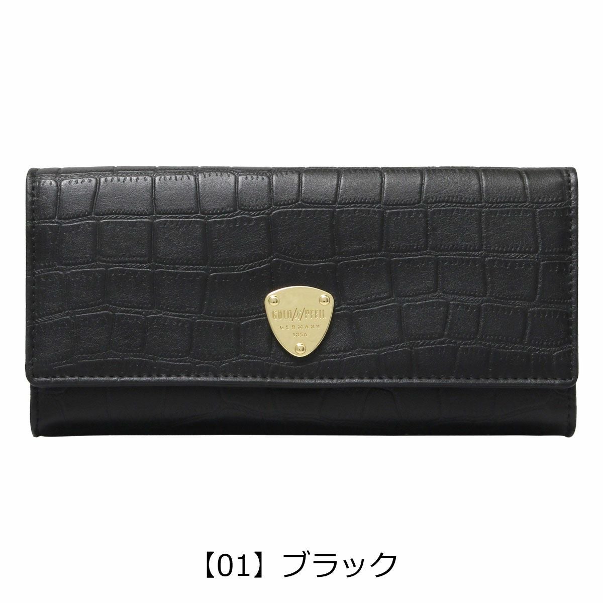 ブラックレザー 三つ折り財布 ゴールド装飾 ◇ 心惹かれるゴールド金具と2種のブラックレザーの三つ折りウォレット