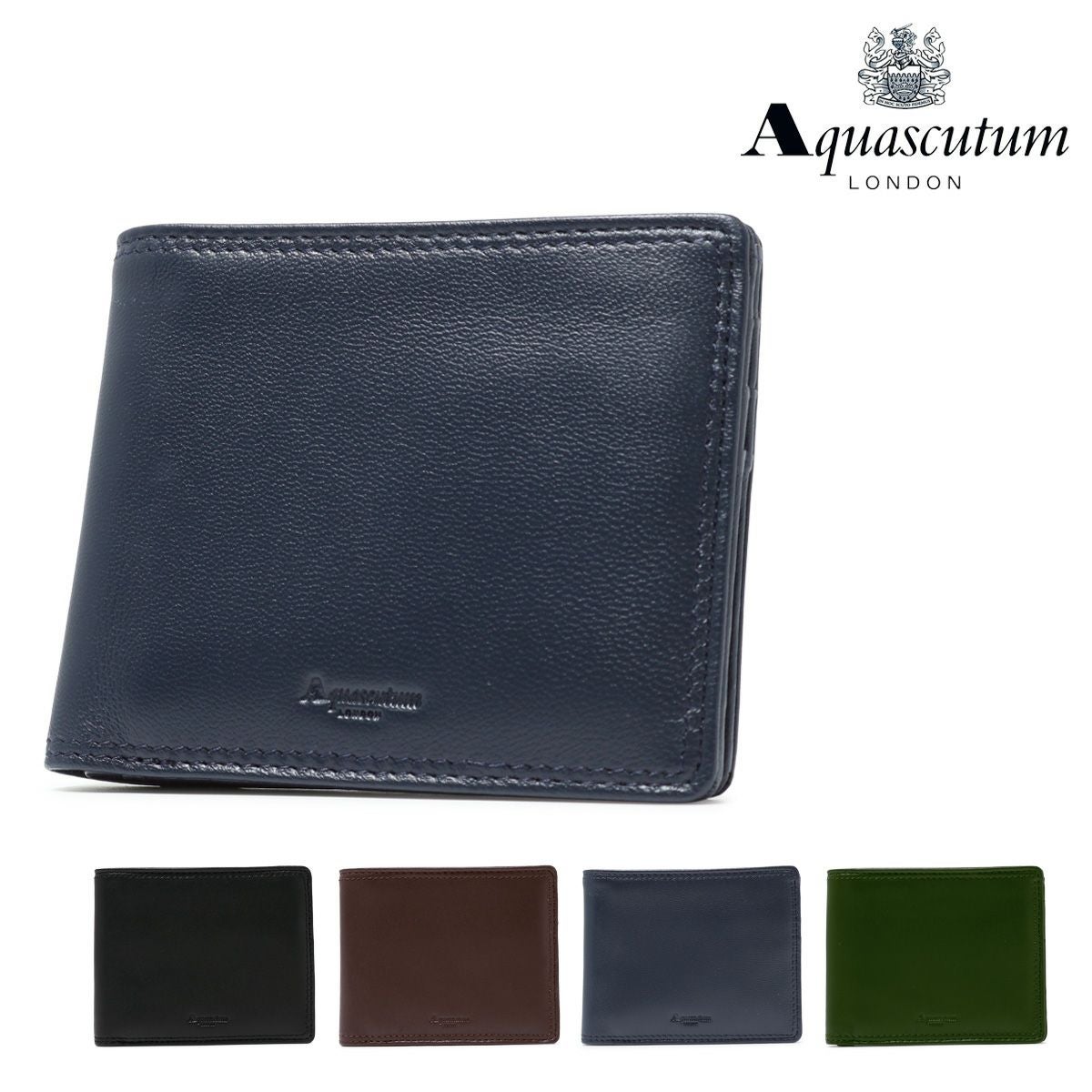 ⭐︎ドリーム2号館⭐︎ Aquascutum 二つ折り財布/紺 アクアスキュータム｜エプソン｜二つ折り財布 片ベラ 小銭入れ付｜牛革