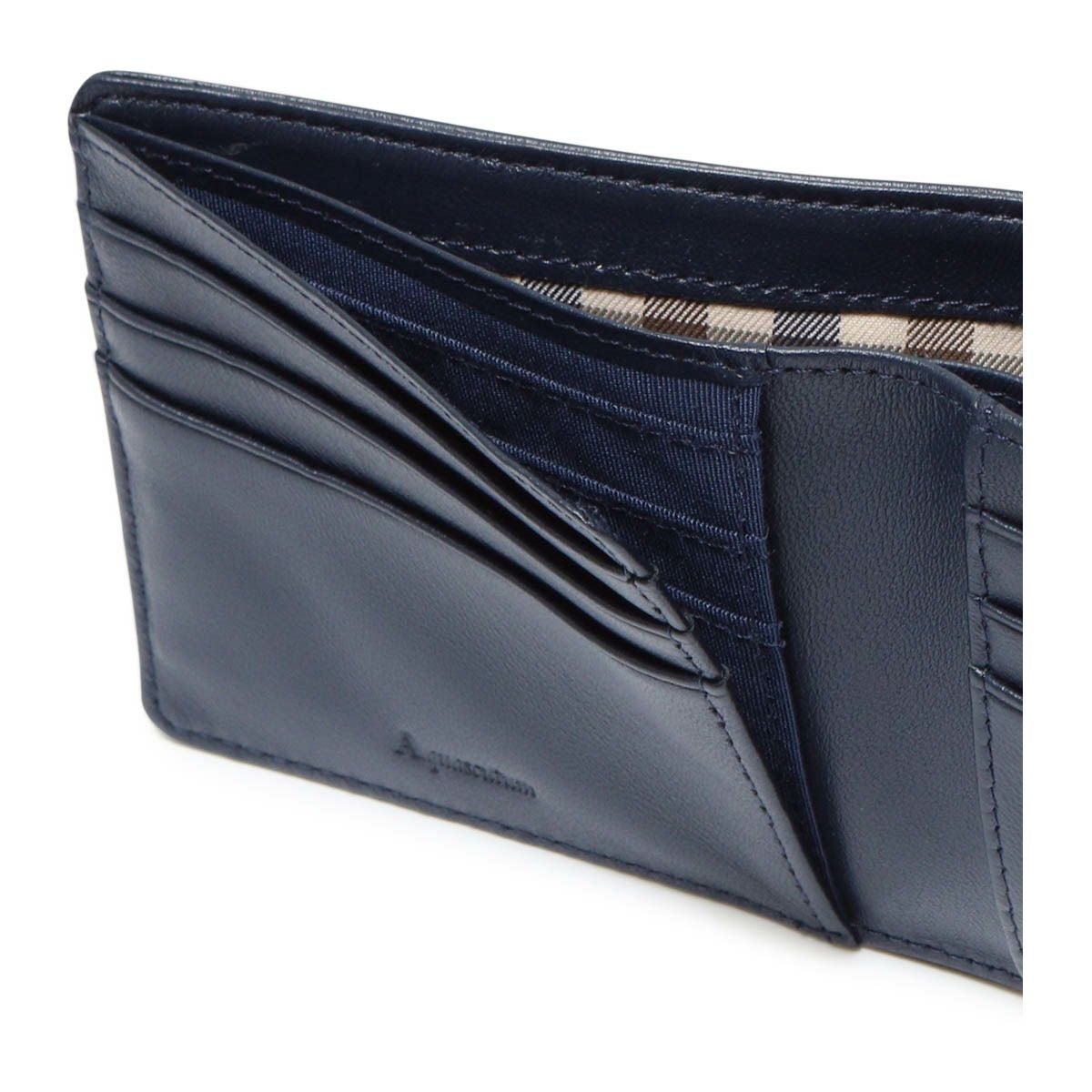 ⭐︎ドリーム2号館⭐︎ Aquascutum 二つ折り財布/紺 アクアスキュータム｜エプソン｜二つ折り財布 片ベラ 小銭入れ付｜牛革