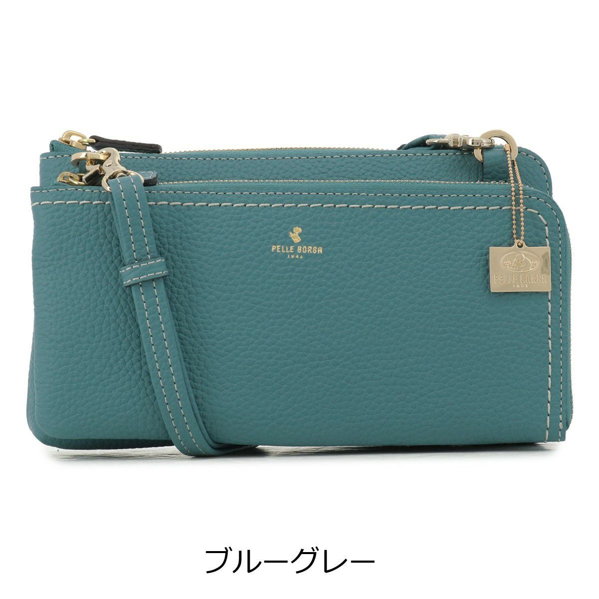 PELLE BORSAペレボルサ 2wayトートバッグ ショルダーバッグ ブルー ペレボルサ PELLE BORSA 「レネット」2WAYショルダー （ブルーグレー