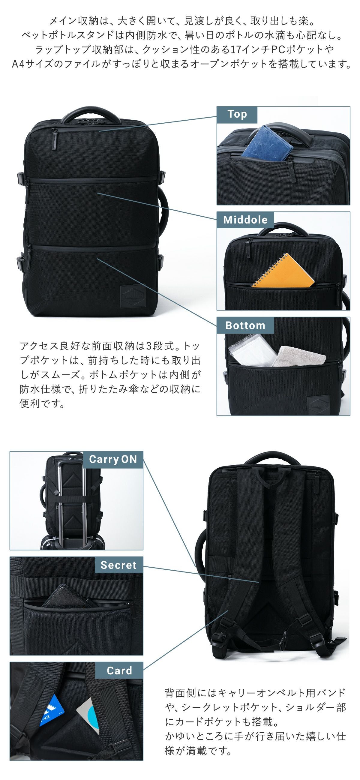 シムクリア リュック A4 拡張 サコッシュ付き ツナグバッグ メンズ