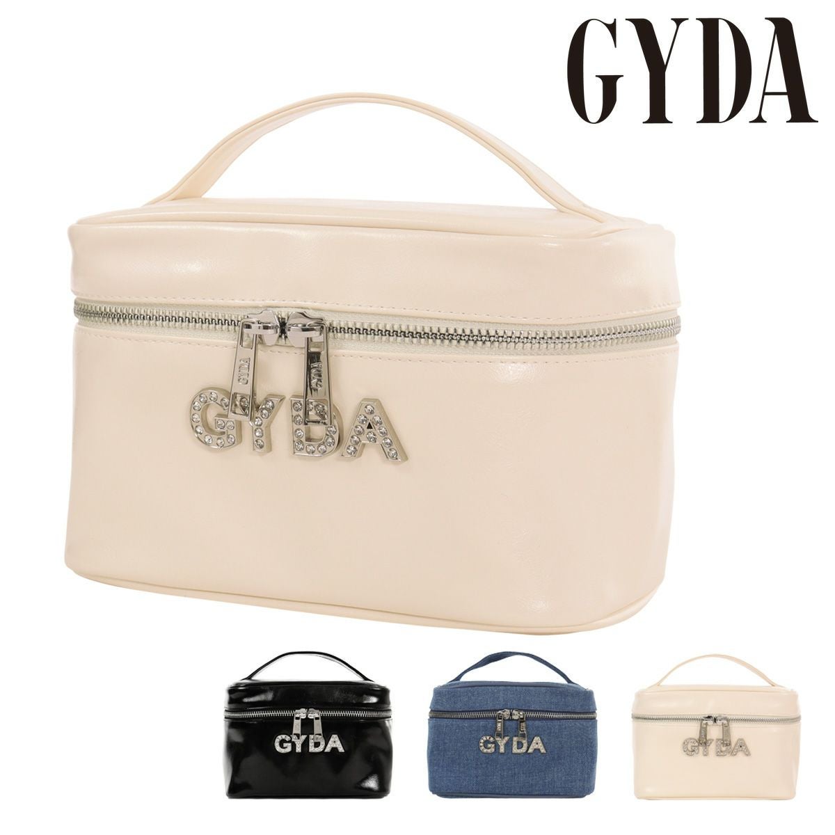 GYDA バニティポーチ 化粧ポーチ レディース ラインストーンロゴ GY