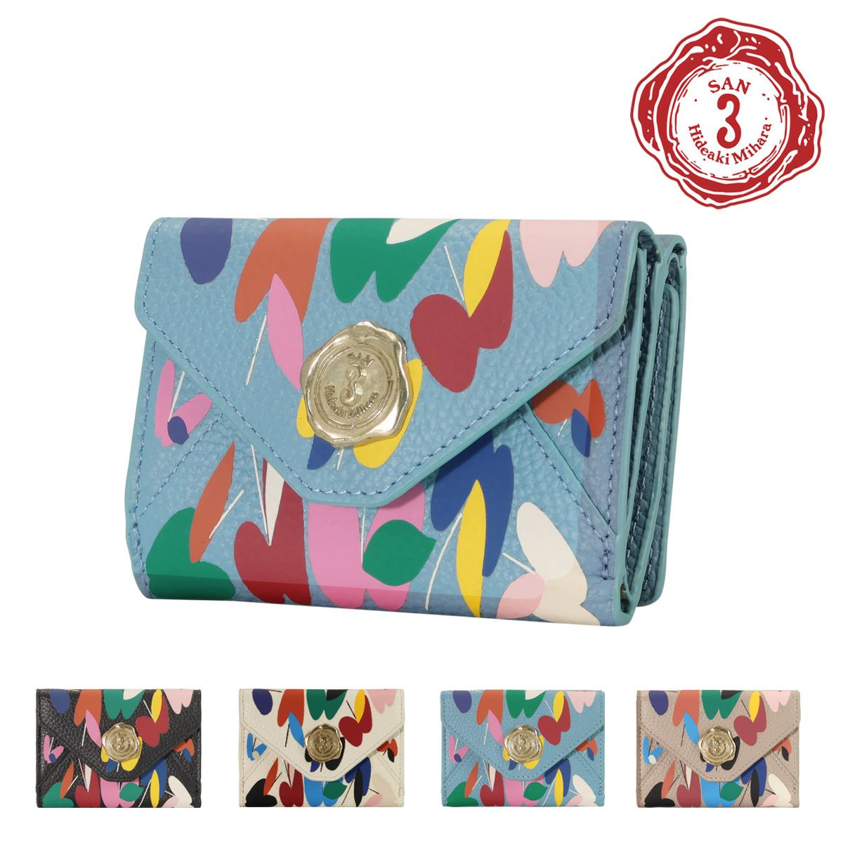 極美品サンヒデキミハラ ×ショウゴセキネ レザー　三つ折り財布 ホワイトリンゴ柄 SAN HIDEAKI MIHARA サンヒデアキミハラ 正規品 SHOGO SEKINEコラボ