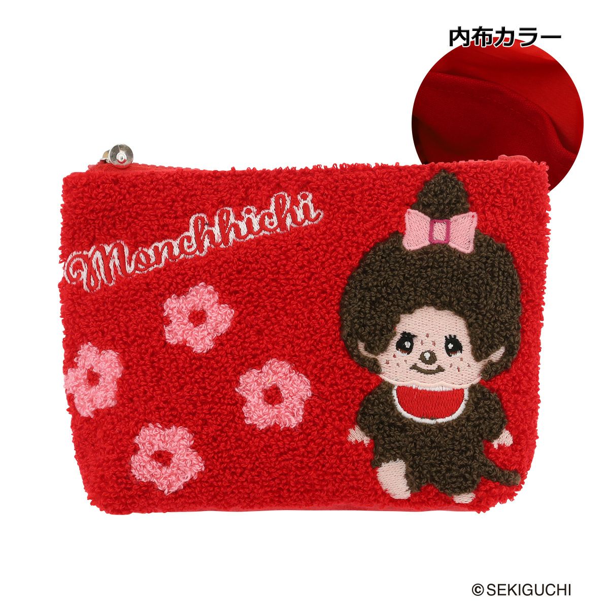 手刺繍のポーチ 赤ずきんちゃん モンチッチ サガラ刺繍 ビッグフェイスポーチ レディース AMS-002 AM