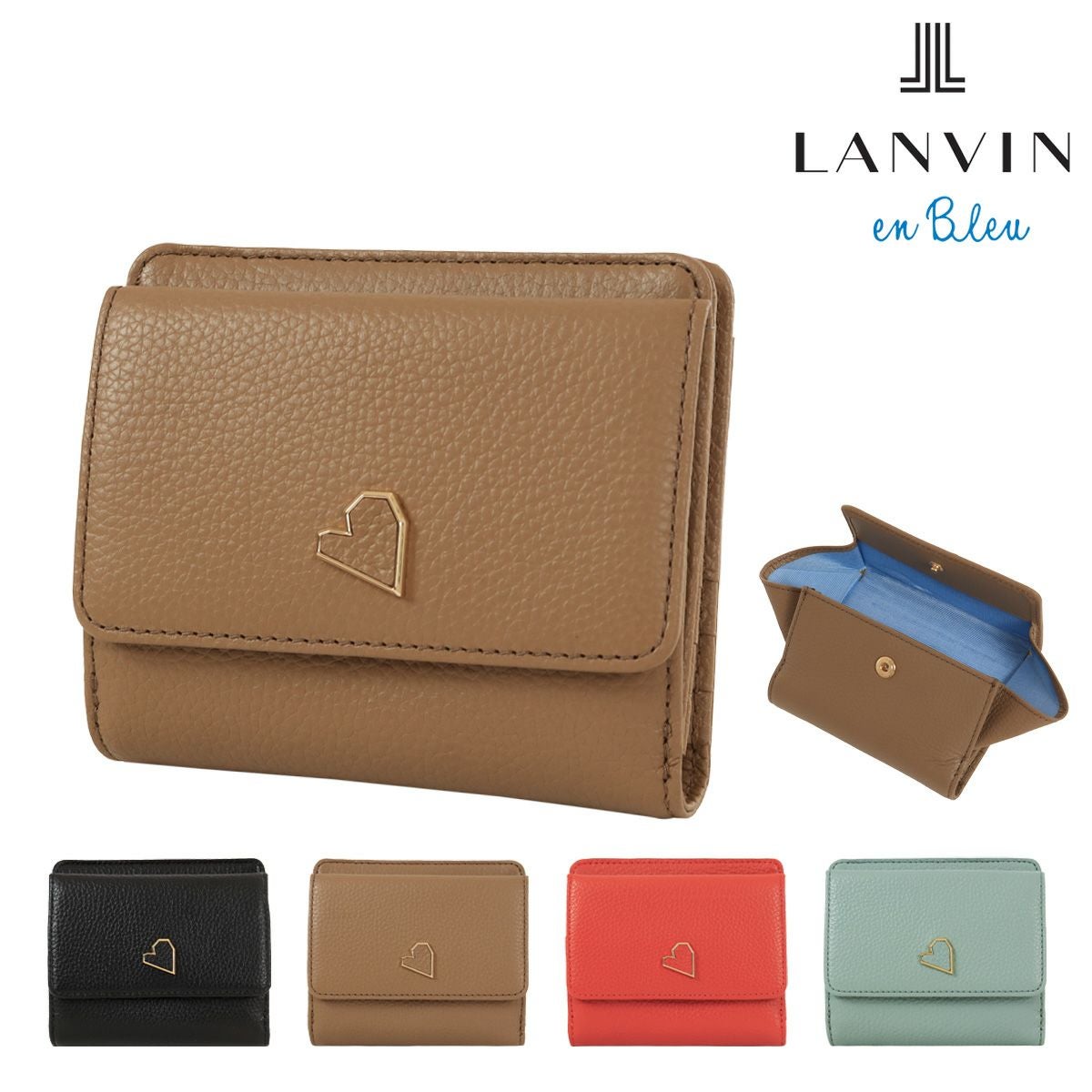 【新品タグ付き】ランバンオンブルー ヴィジュ三つ折り財布 グレイッシュブルー ランバンオンブルー 三つ折り財布 ミニ財布 ヴィジュ 本革 レディース