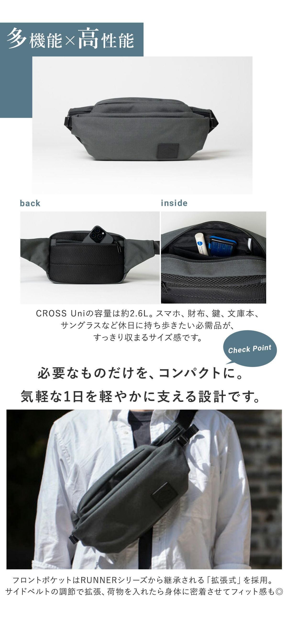 SSU ssu ウエストバッグ　ショルダーバッグ　ボディバッグ シムクリア ショルダーバッグ ボディバッグ メンズ ウエストバッグ