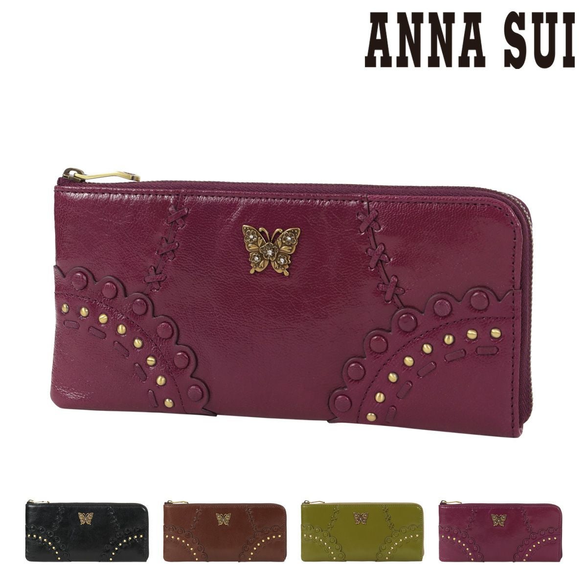 【新品未使用】ANNA SUI 財布 黒 二つ折り 蝶 エナメル アナスイ ANNA SUI ドリーミー 口金二つ折り財布 （クロ） -人気