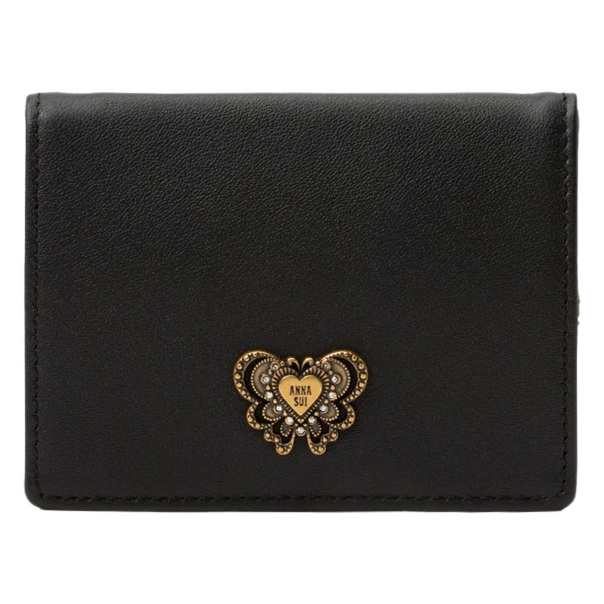 極美品　ANNA SUI アナスイ　財布　ブラック　花柄刺繍　カード　小銭入れ アナスイ コインケース 小銭入れ BOX型 本革 ウィング レディース