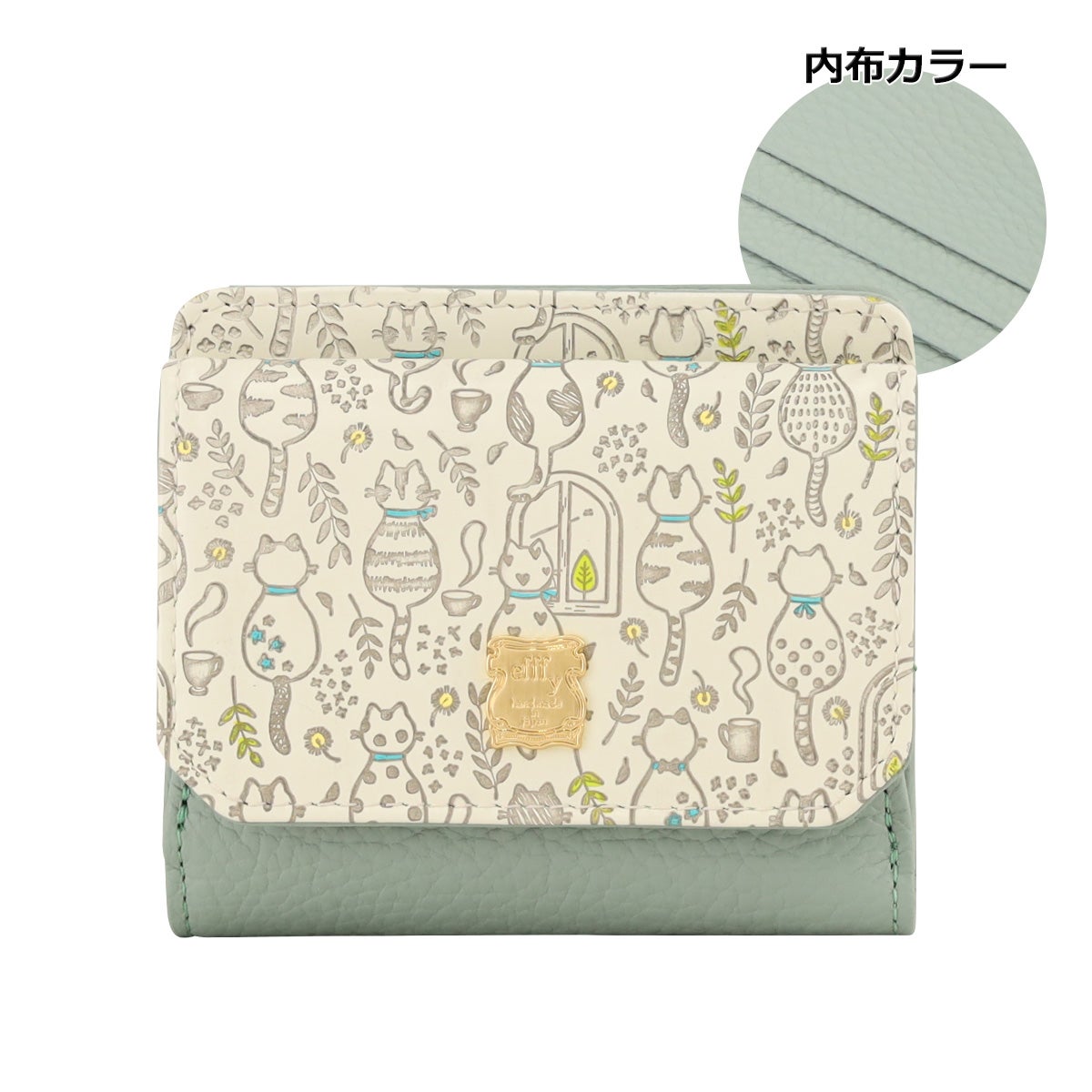 新品未使用❗️友禅文庫 × efffy 猫柄/ 牛革 / 箱・ノベルティ付き エフィー 二つ折り財布 日本製 PD3-045 efffy ミニ財布 コンパクト