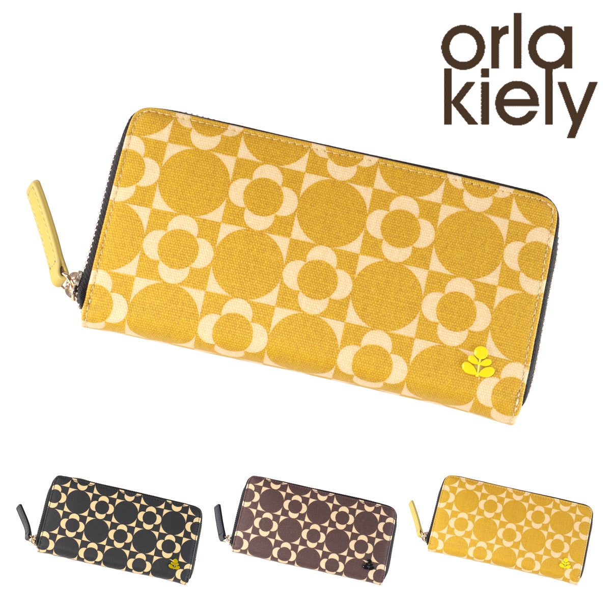 orla kielyオーラカイリー　サマーフラワー　牛革　がま口長財布 オーラカイリー 長財布 ラウンドファスナー レトロタイルモノグラム