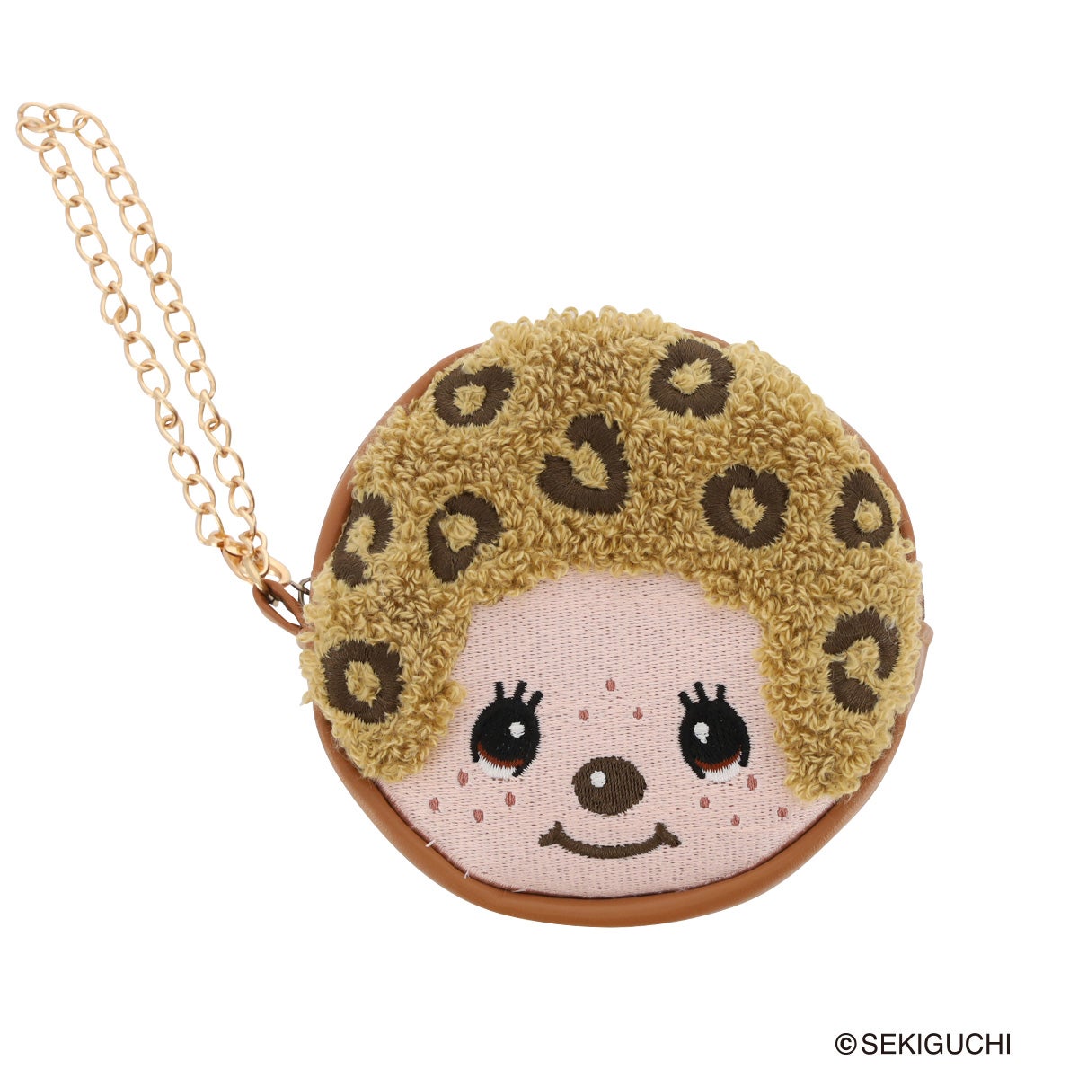 モンチッチ ポーチ AM-038 レディース Monchhichi 合皮サガラ刺繍丸