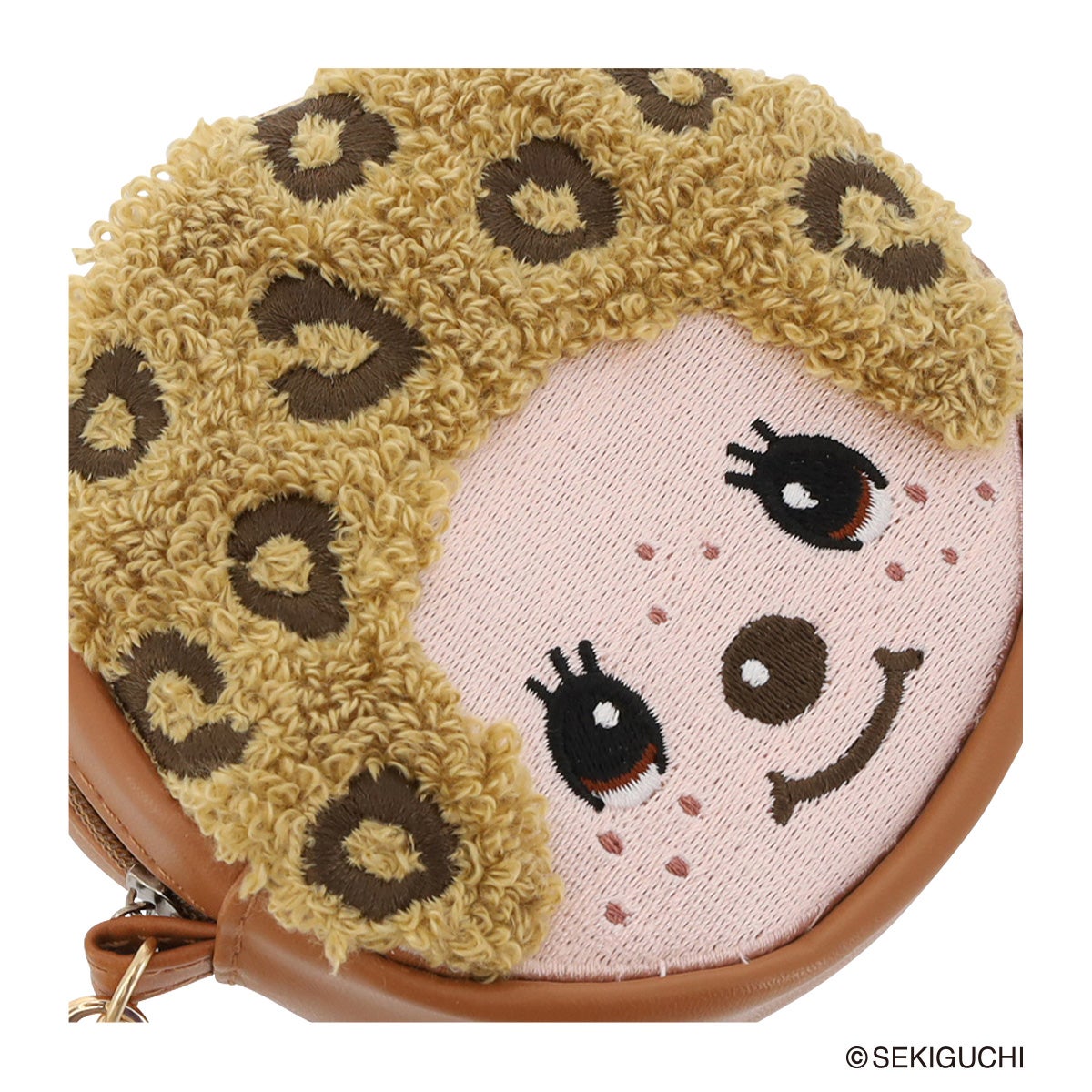 モンチッチ ポーチ AM-038 レディース Monchhichi 合皮サガラ刺繍丸