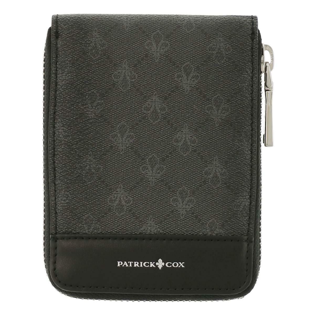 PATRICK COX 二つ折り財布 ラウンドジップ ブロックレザー 黒 新品 パトリックコックス 二つ折り財布 ミニ財布 ラウンドファスナー