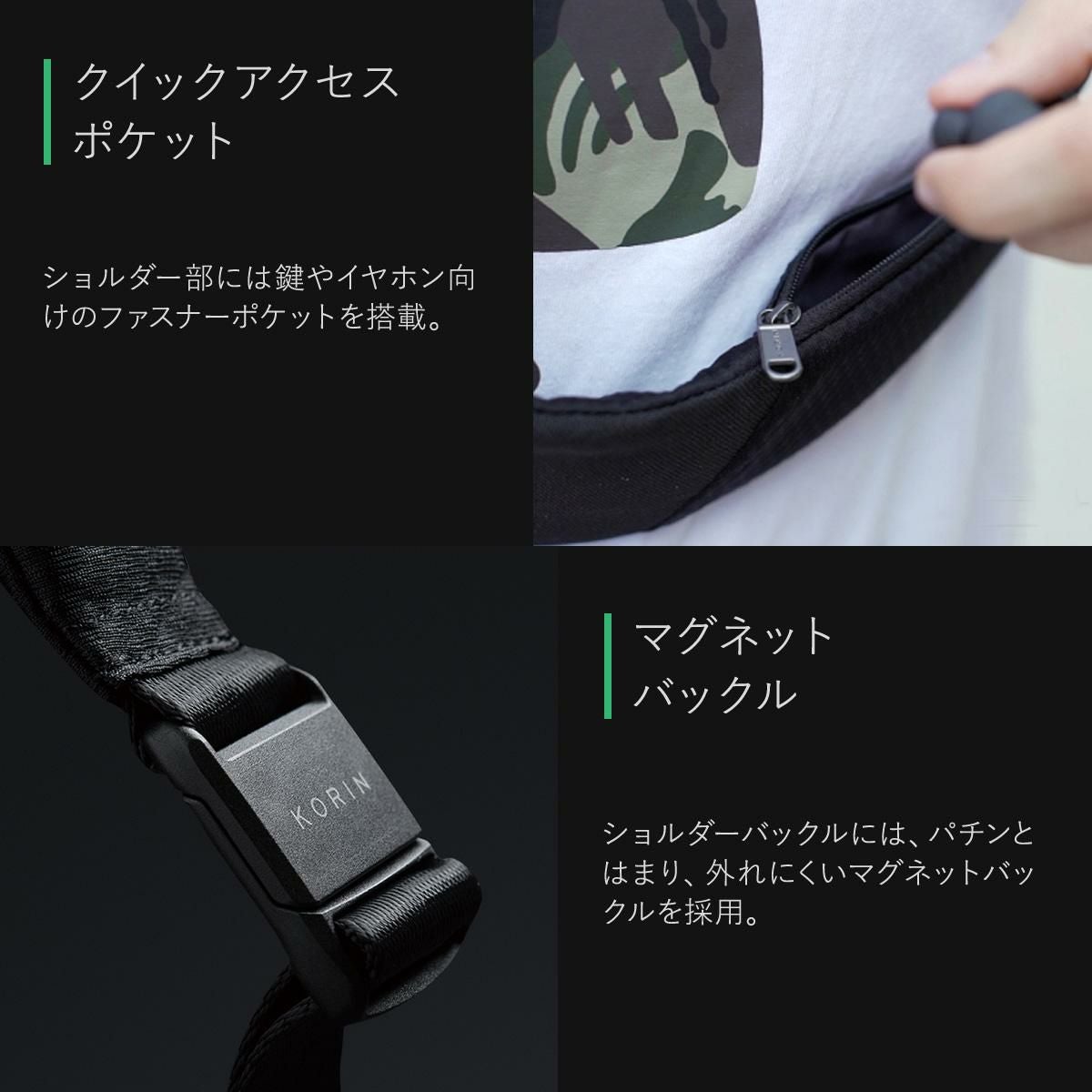 KORIN 防刃盗難防止 ショルダーバッグ ウエストポーチ KORIN DESIGN（コリンデザイン） ボディバッグ ショルダーバッグ KORIN