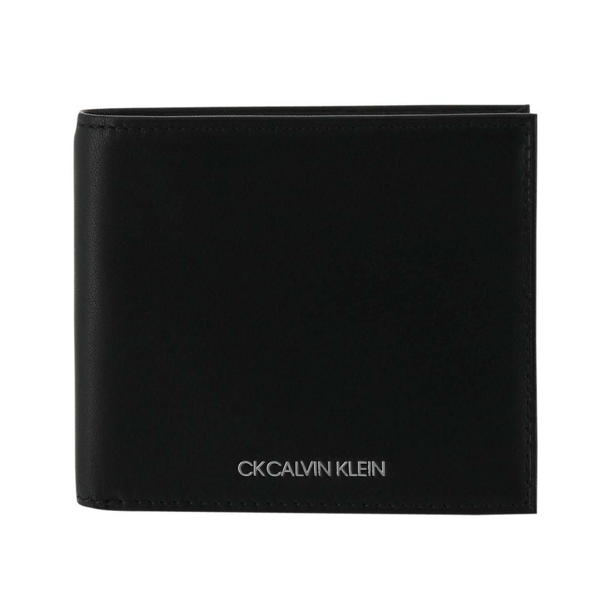 CK   ブラックレザー二つ折り財布　837603 シーケー カルバンクライン 二つ折り財布 小銭入れなし サントス