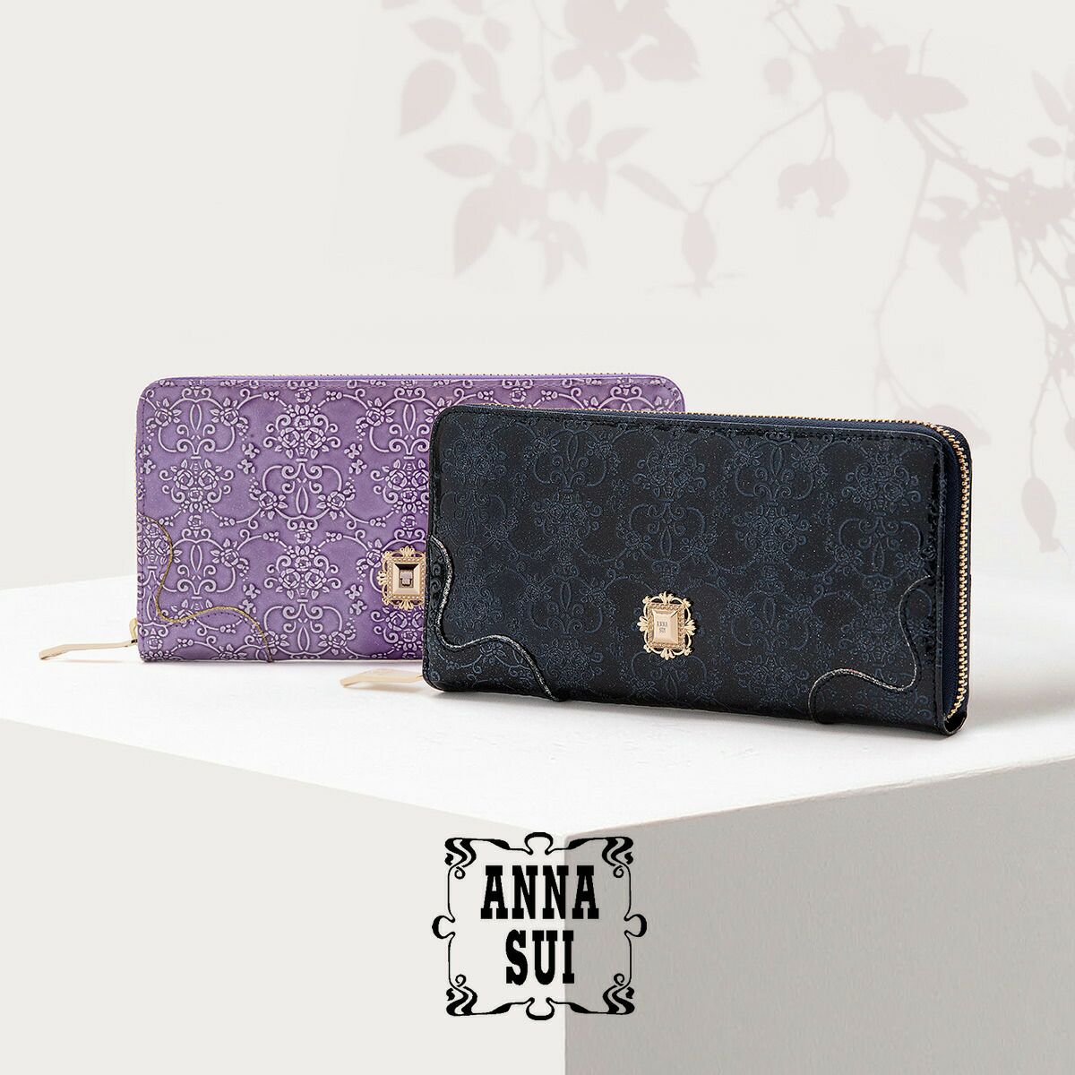 新品 アナスイ ANNA SUI 長財布 ラウンドジッパー エナメル 牛革 本革 ANNA SUI（アナスイ） 長財布 ラウンドファスナー 本革 レディース