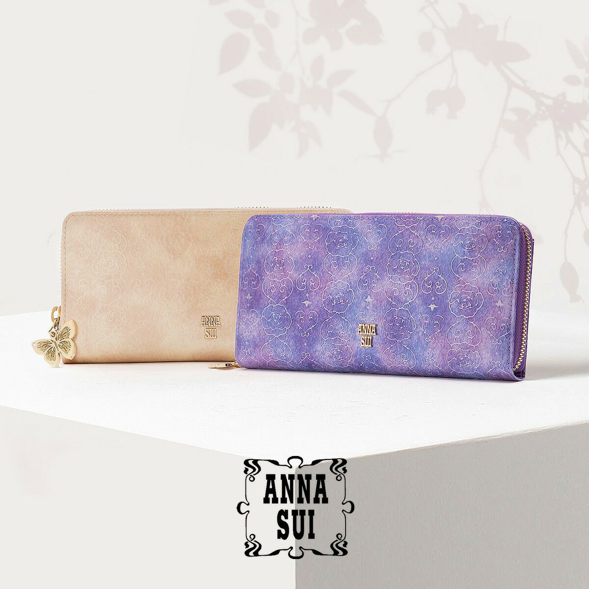 ◇アナスイ◇ ローズ / 薔薇 / レザー / グレー / 折り長財布 アナスイ ANNA SUI ルーミー ラウンドファスナー長財布 （グレー