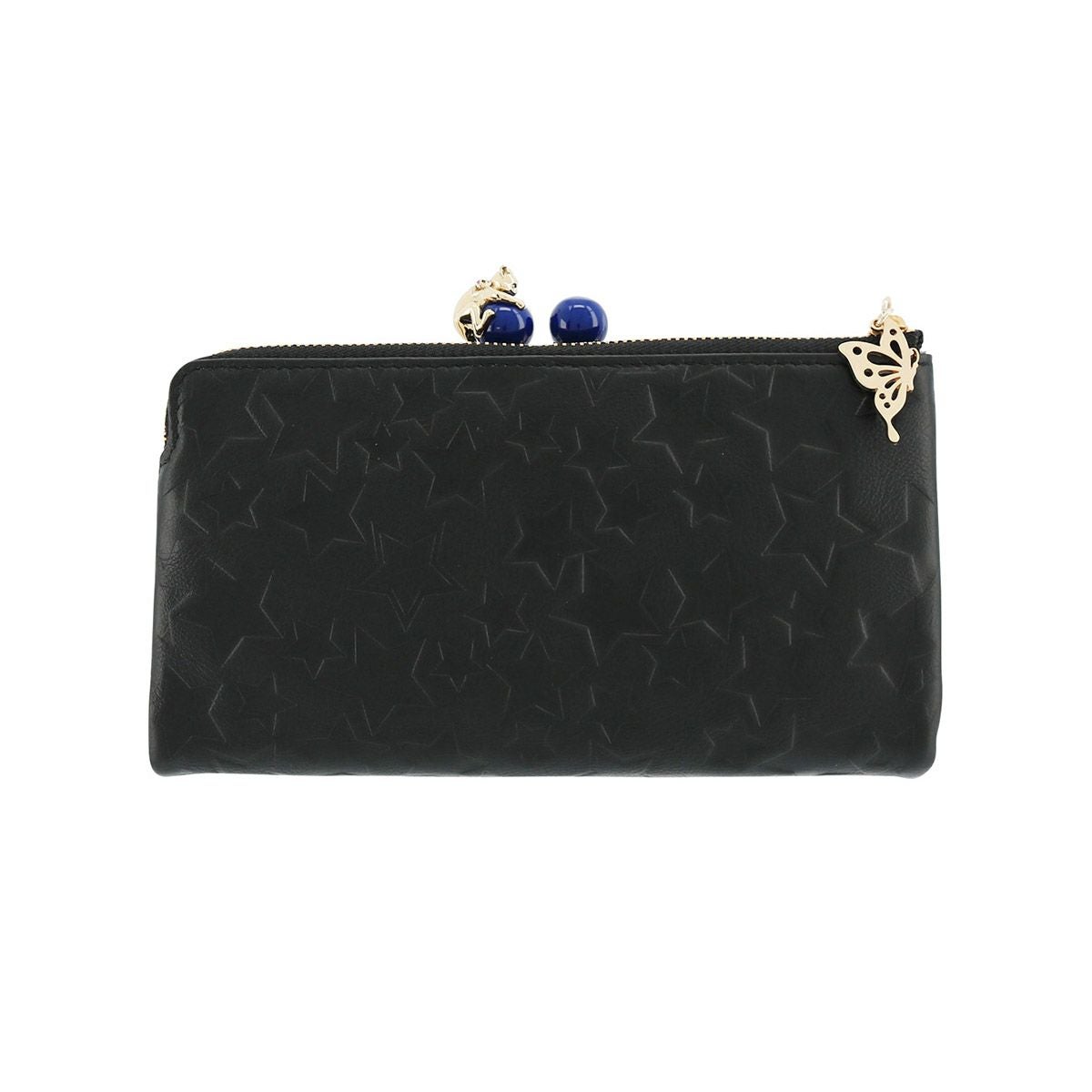 【美品】アナスイ　長財布　プレイングキャット　蝶　がま口　型押し　レザー ANNA SUI（アナスイ） 長財布 二つ折り 本革 猫 がま口 プレイング